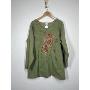 Liberty Lane Poinsettia Pullover Sweatshirt 3X Olive Heather Cardinals